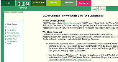 Screenshot der GLOW Campus-Homepage